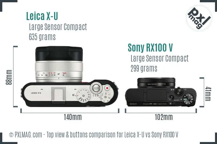 Leica X-U vs Sony RX100 V top view buttons comparison