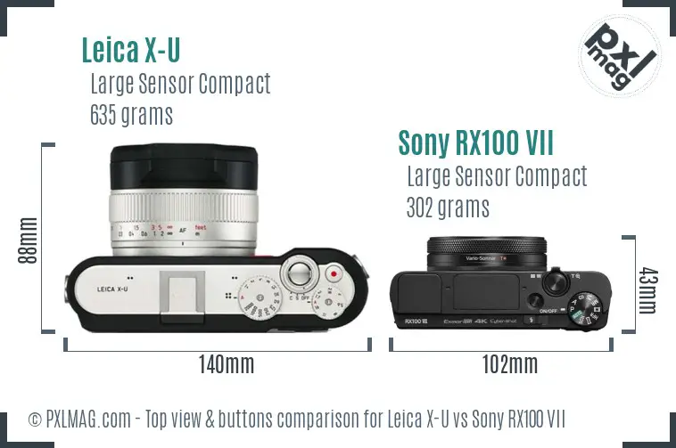 Leica X-U vs Sony RX100 VII top view buttons comparison