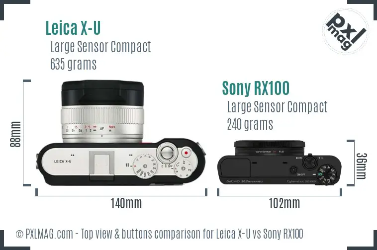 Leica X-U vs Sony RX100 top view buttons comparison