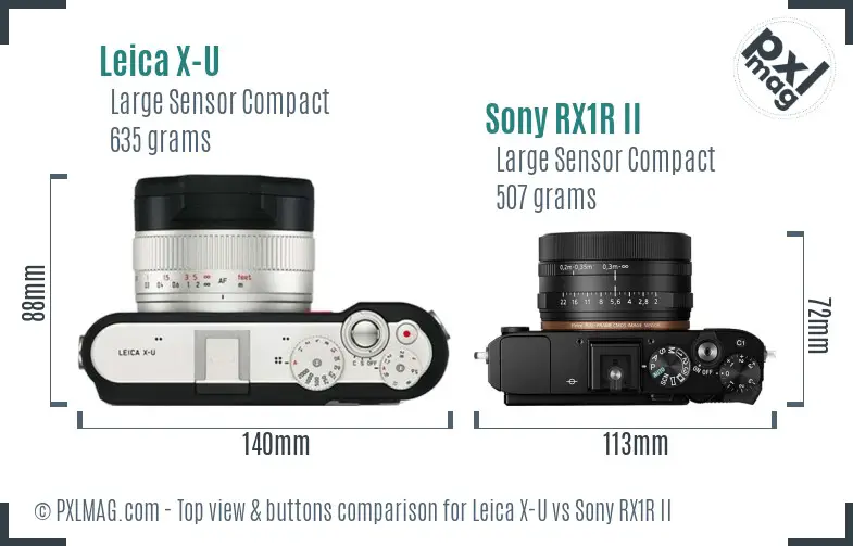 Leica X-U vs Sony RX1R II top view buttons comparison