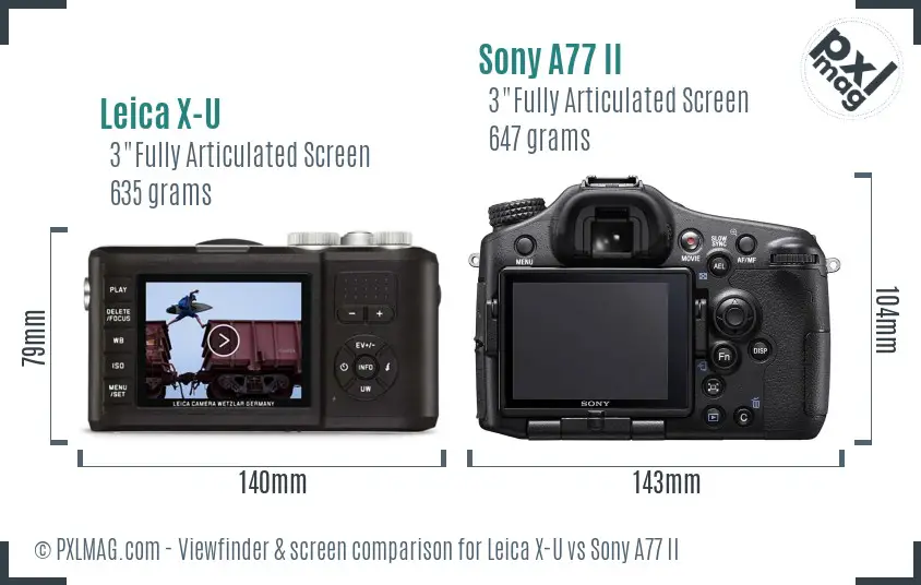 Leica X-U vs Sony A77 II Screen and Viewfinder comparison