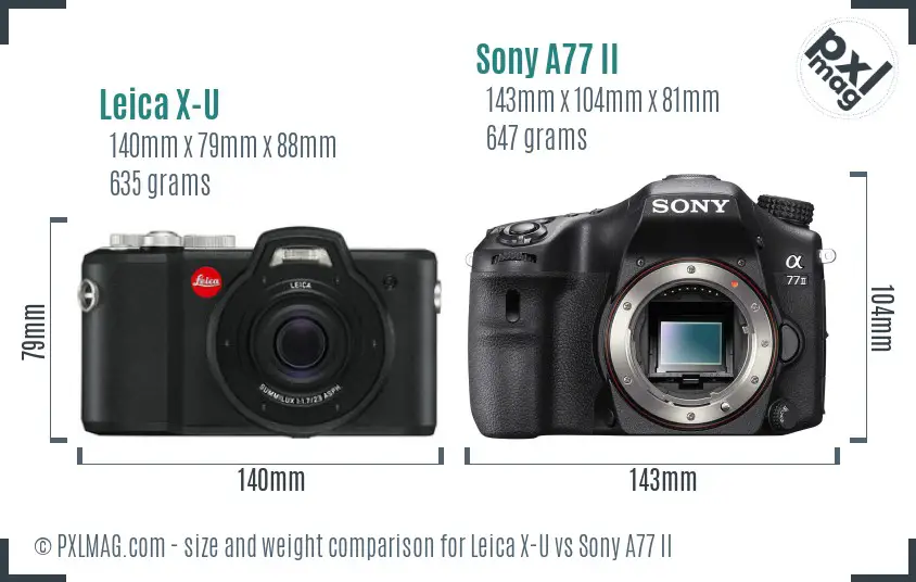 Leica X-U vs Sony A77 II size comparison