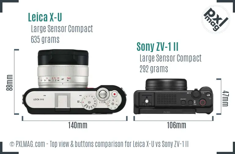 Leica X-U vs Sony ZV-1 II top view buttons comparison