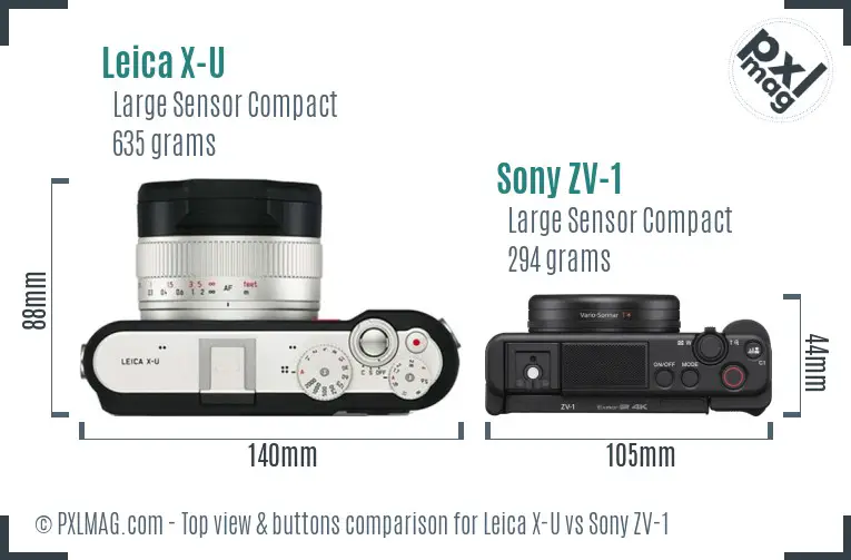 Leica X-U vs Sony ZV-1 top view buttons comparison