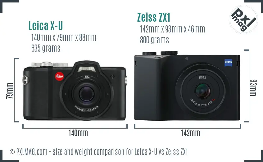 Leica X-U vs Zeiss ZX1 size comparison