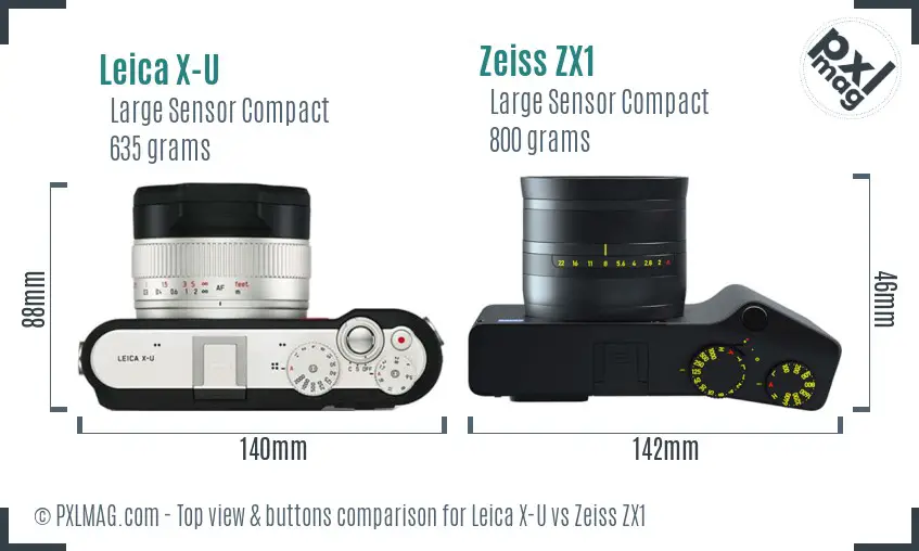 Leica X-U vs Zeiss ZX1 top view buttons comparison