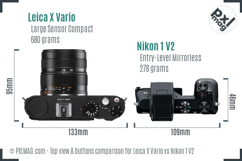 Leica X Vario vs Nikon 1 V2 top view buttons comparison