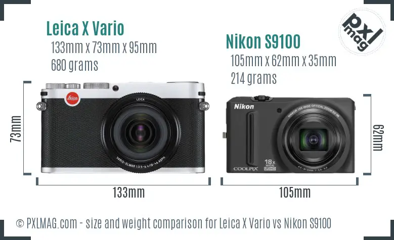 Leica X Vario vs Nikon S9100 size comparison