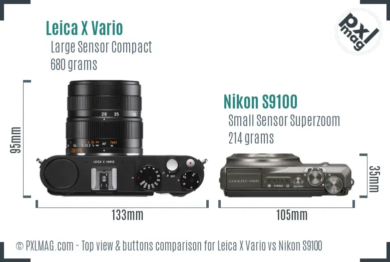 Leica X Vario vs Nikon S9100 top view buttons comparison