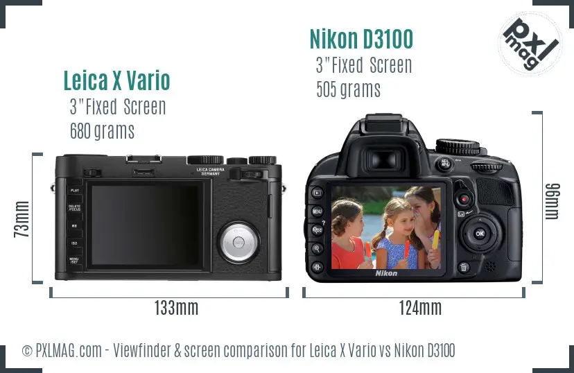 Leica X Vario vs Nikon D3100 Screen and Viewfinder comparison