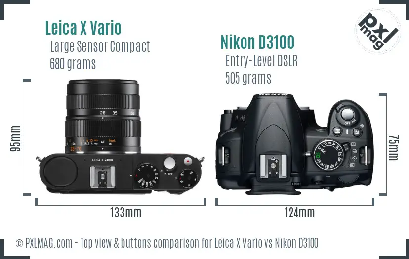 Leica X Vario vs Nikon D3100 top view buttons comparison