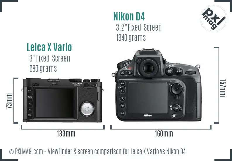 Leica X Vario vs Nikon D4 Screen and Viewfinder comparison