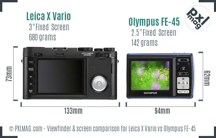 Leica X Vario vs Olympus FE-45 Screen and Viewfinder comparison