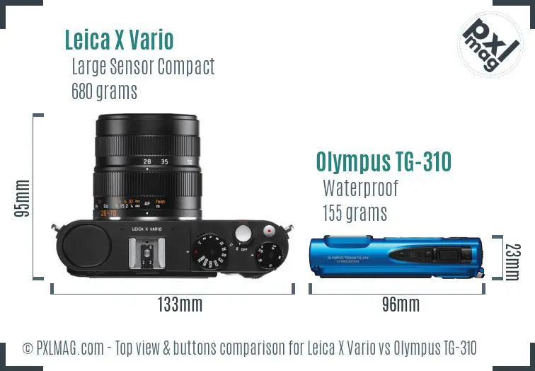 Leica X Vario vs Olympus TG-310 top view buttons comparison