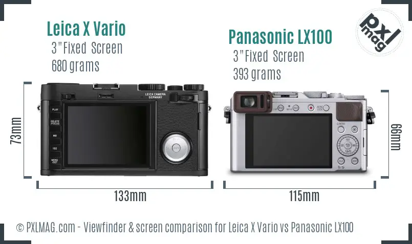 Leica X Vario vs Panasonic LX100 Screen and Viewfinder comparison