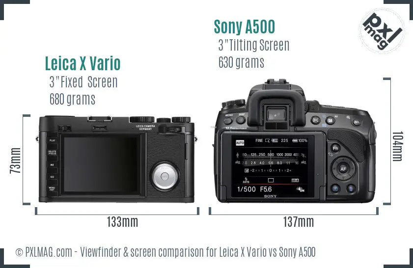 Leica X Vario vs Sony A500 Screen and Viewfinder comparison