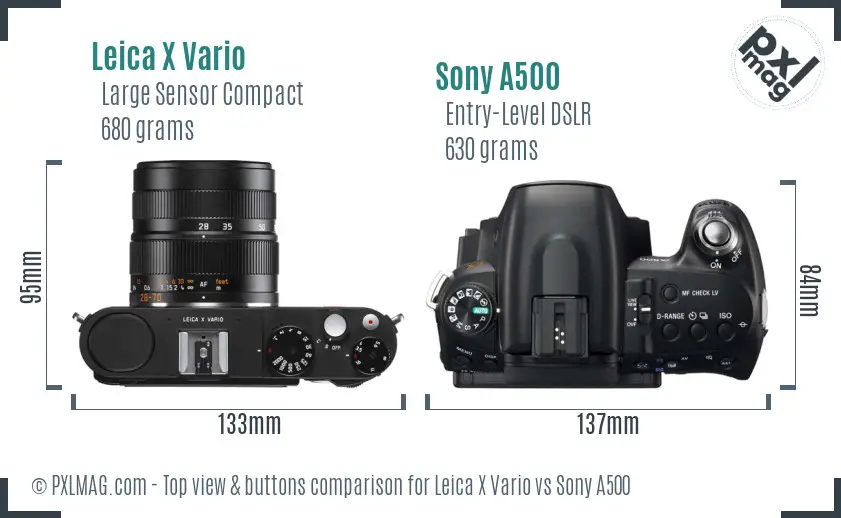 Leica X Vario vs Sony A500 top view buttons comparison