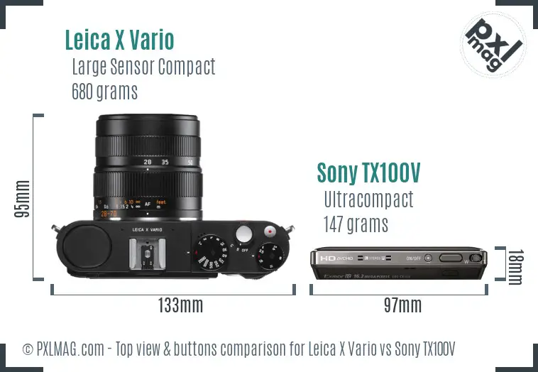 Leica X Vario vs Sony TX100V top view buttons comparison