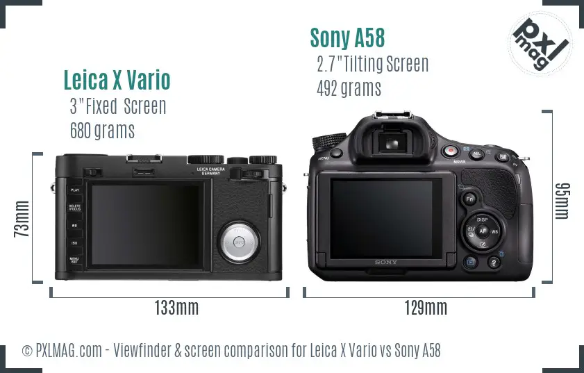 Leica X Vario vs Sony A58 Screen and Viewfinder comparison