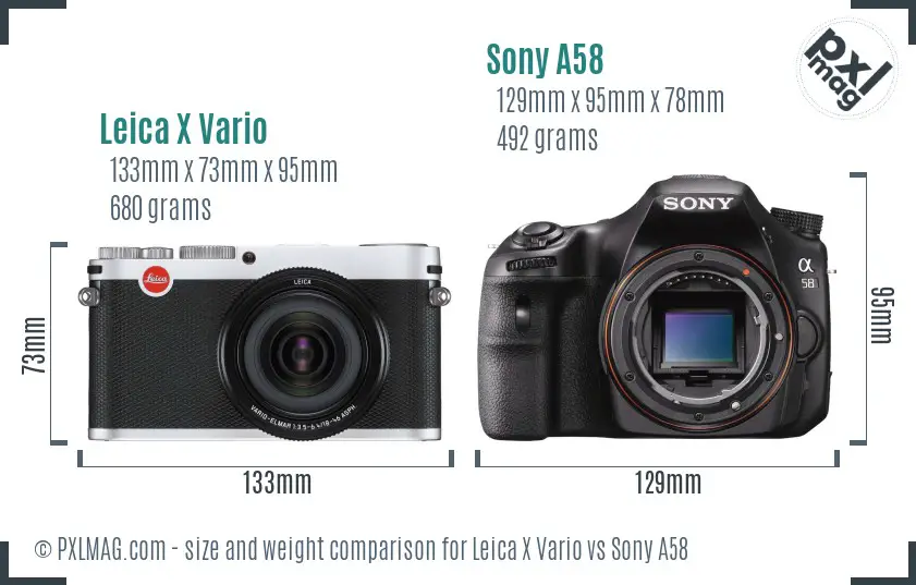 Leica X Vario vs Sony A58 size comparison