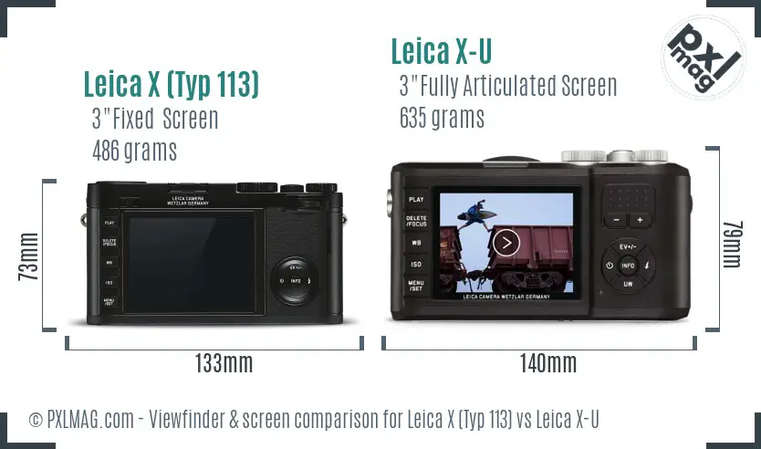 Leica X (Typ 113) vs Leica X-U Screen and Viewfinder comparison