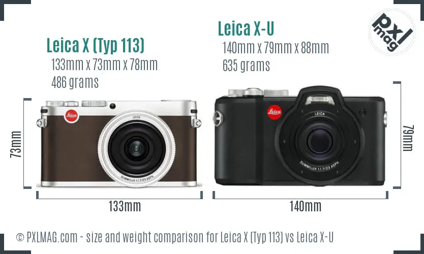 Leica X (Typ 113) vs Leica X-U size comparison