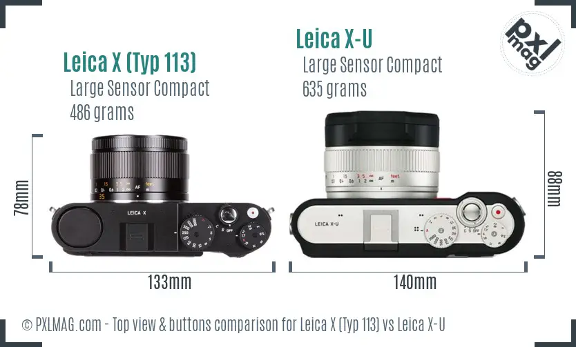 Leica X (Typ 113) vs Leica X-U top view buttons comparison