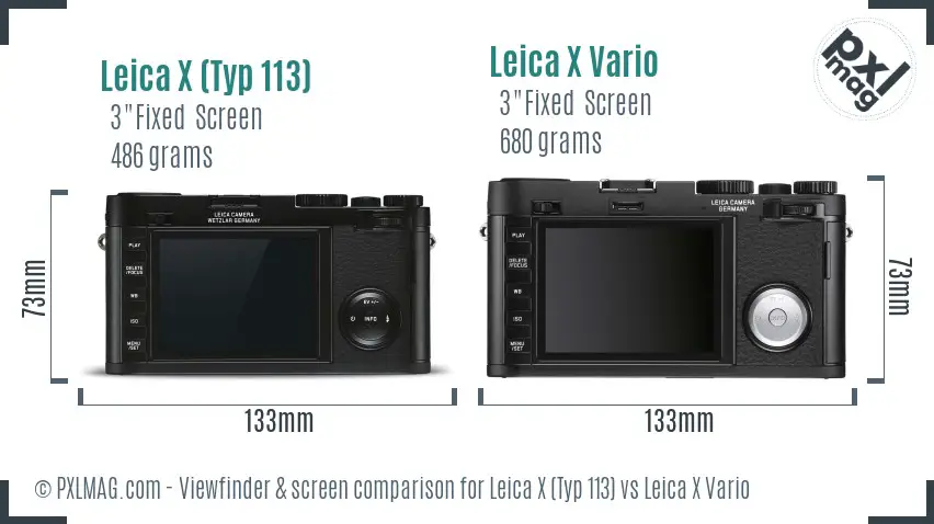 Leica X (Typ 113) vs Leica X Vario Screen and Viewfinder comparison