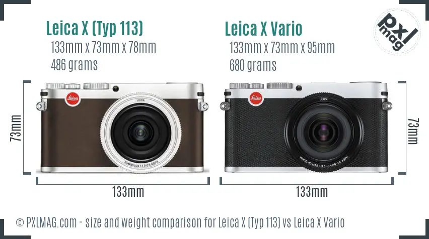 Leica X (Typ 113) vs Leica X Vario size comparison