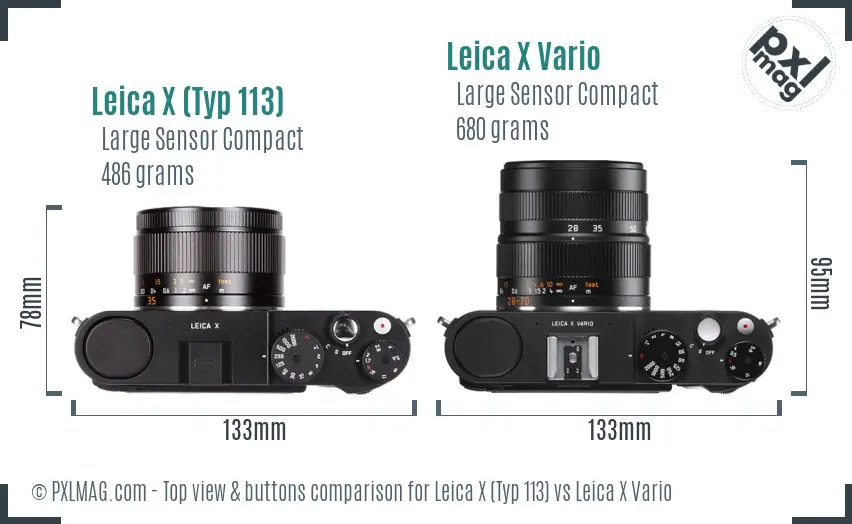 Leica X (Typ 113) vs Leica X Vario top view buttons comparison
