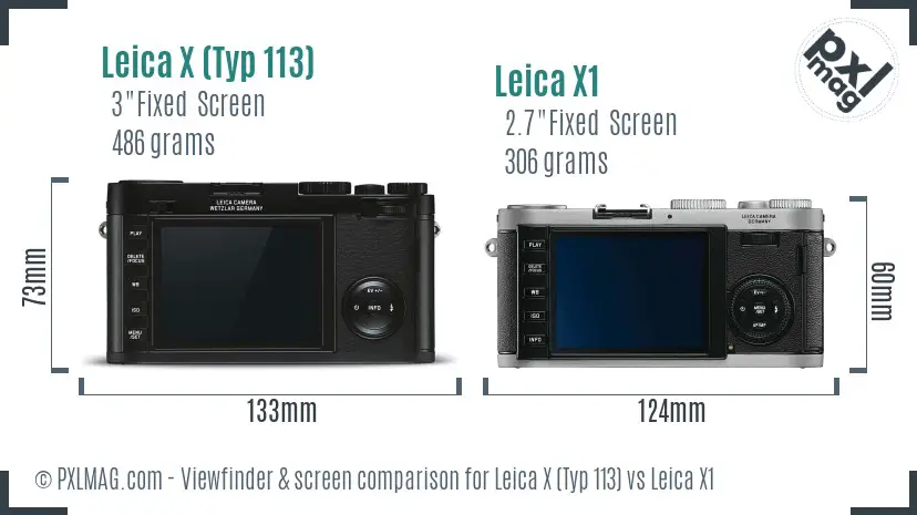 Leica X (Typ 113) vs Leica X1 Screen and Viewfinder comparison