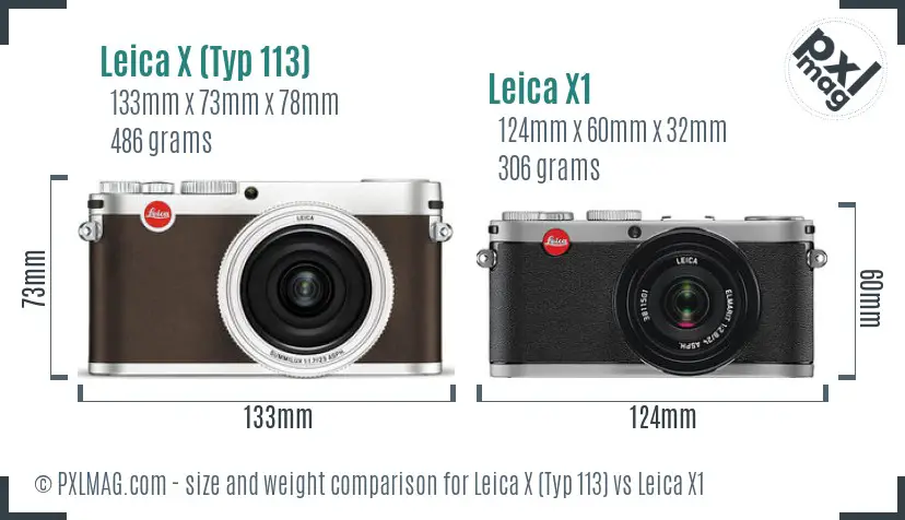 Leica X (Typ 113) vs Leica X1 size comparison