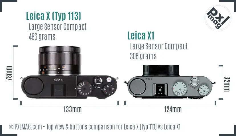 Leica X (Typ 113) vs Leica X1 top view buttons comparison
