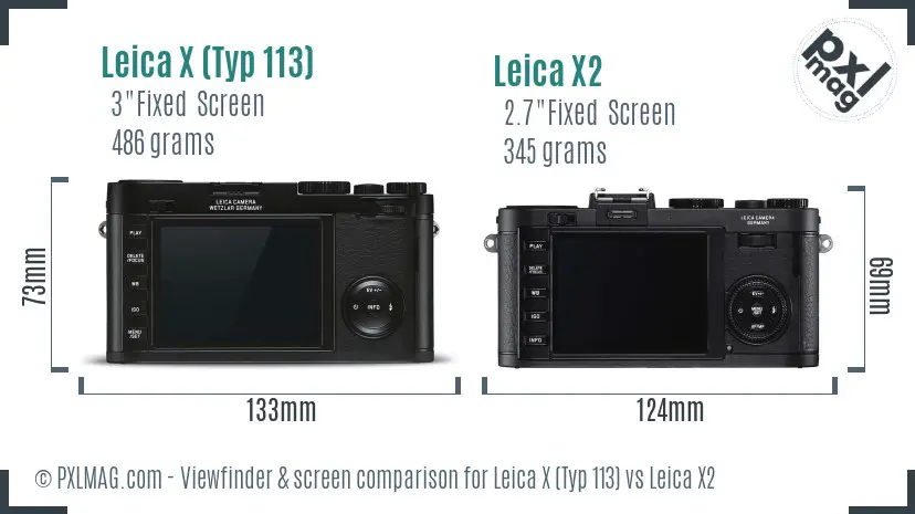 Leica X (Typ 113) vs Leica X2 Screen and Viewfinder comparison