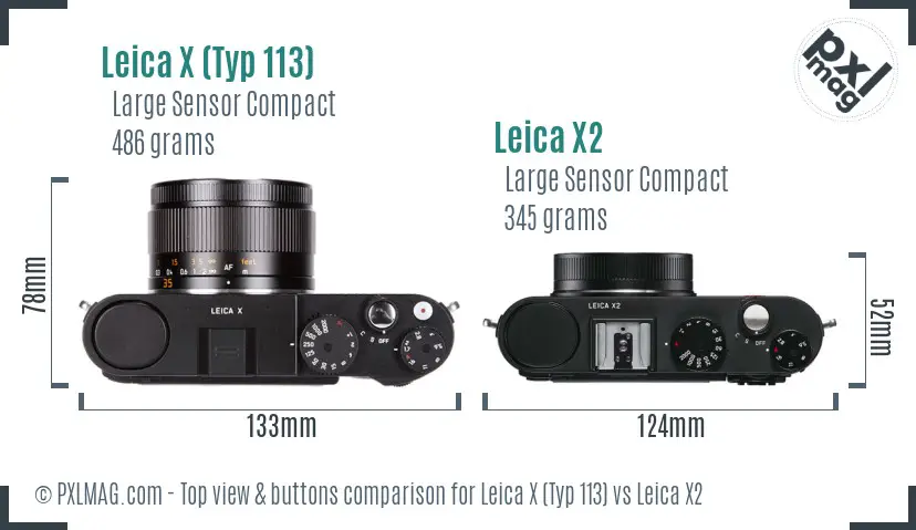 Leica X (Typ 113) vs Leica X2 top view buttons comparison