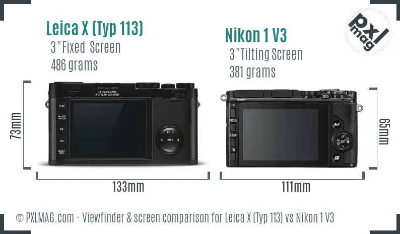 Leica X (Typ 113) vs Nikon 1 V3 Screen and Viewfinder comparison