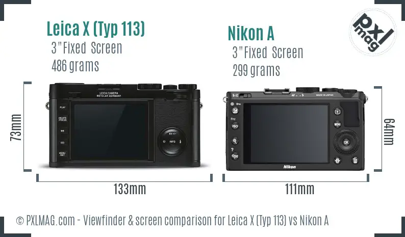 Leica X (Typ 113) vs Nikon A Screen and Viewfinder comparison
