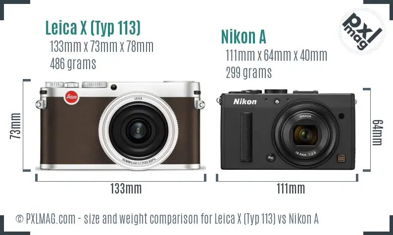 Leica X (Typ 113) vs Nikon A size comparison