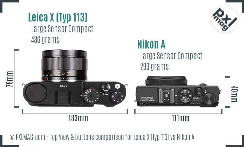 Leica X (Typ 113) vs Nikon A top view buttons comparison