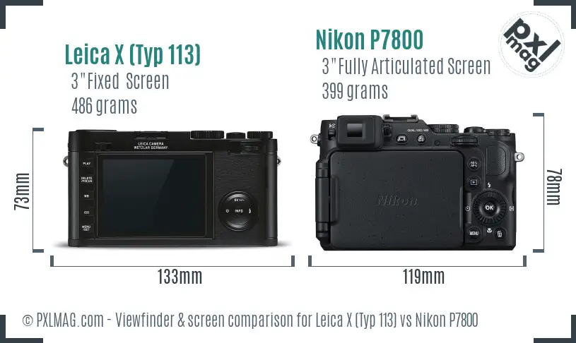 Leica X (Typ 113) vs Nikon P7800 Screen and Viewfinder comparison