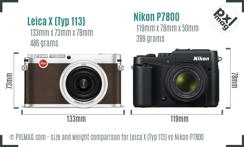 Leica X (Typ 113) vs Nikon P7800 size comparison