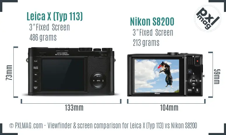 Leica X (Typ 113) vs Nikon S8200 Screen and Viewfinder comparison