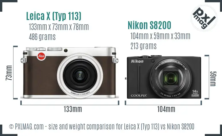 Leica X (Typ 113) vs Nikon S8200 size comparison