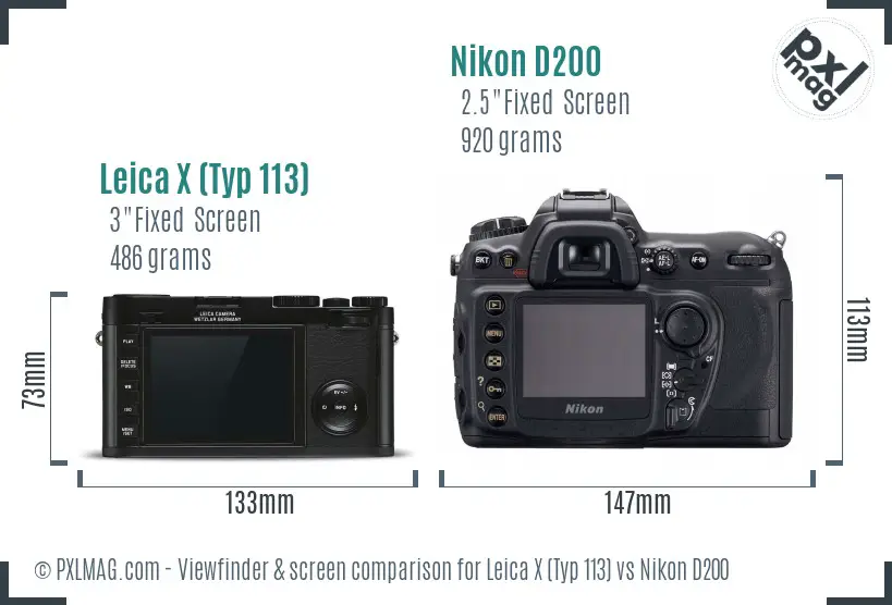 Leica X (Typ 113) vs Nikon D200 Screen and Viewfinder comparison