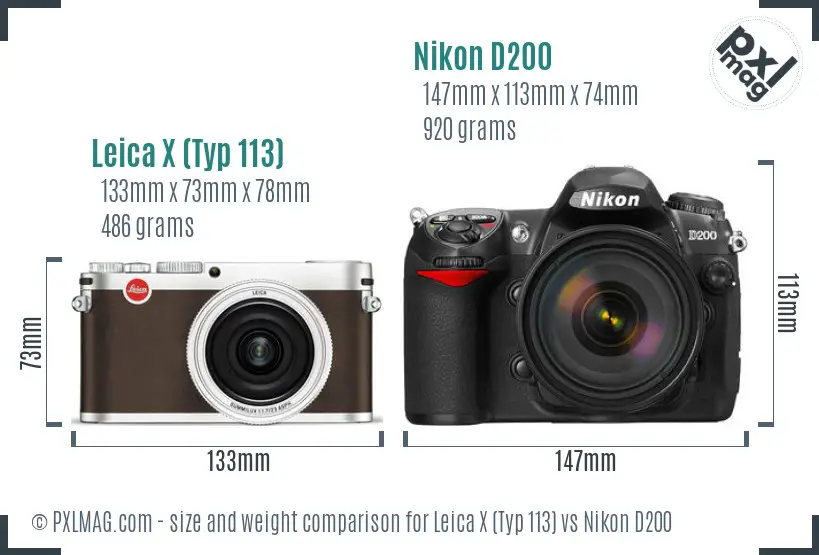 Leica X (Typ 113) vs Nikon D200 size comparison