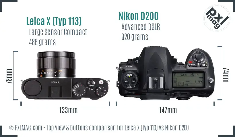 Leica X (Typ 113) vs Nikon D200 top view buttons comparison
