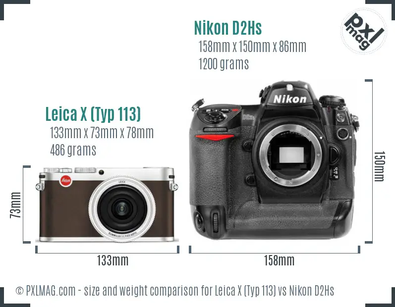 Leica X (Typ 113) vs Nikon D2Hs size comparison