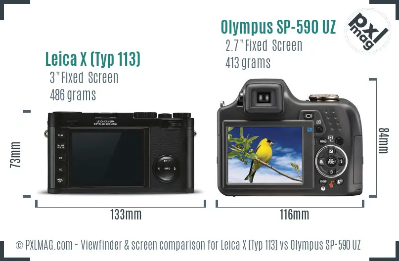 Leica X (Typ 113) vs Olympus SP-590 UZ Screen and Viewfinder comparison