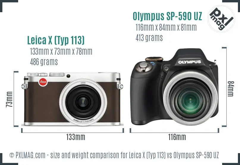 Leica X (Typ 113) vs Olympus SP-590 UZ size comparison