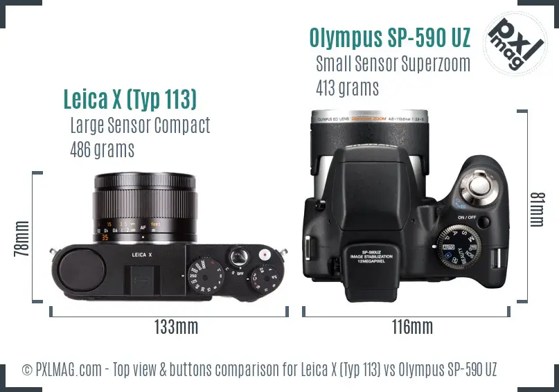 Leica X (Typ 113) vs Olympus SP-590 UZ top view buttons comparison